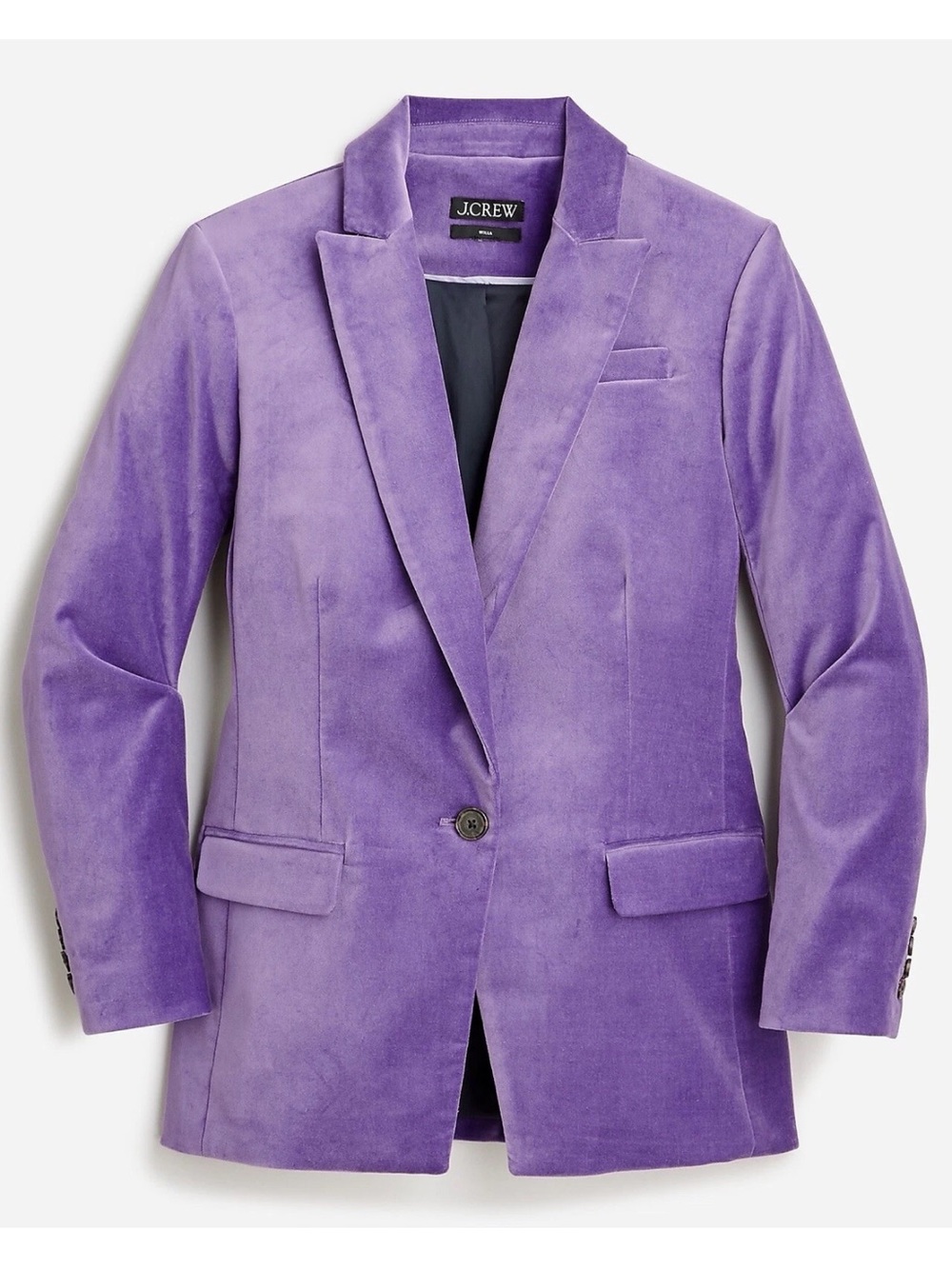 J. Crew Women's Willa Purple Stretch Velvet Blazer Jacket One Button 4 - Picture 4 of 9
